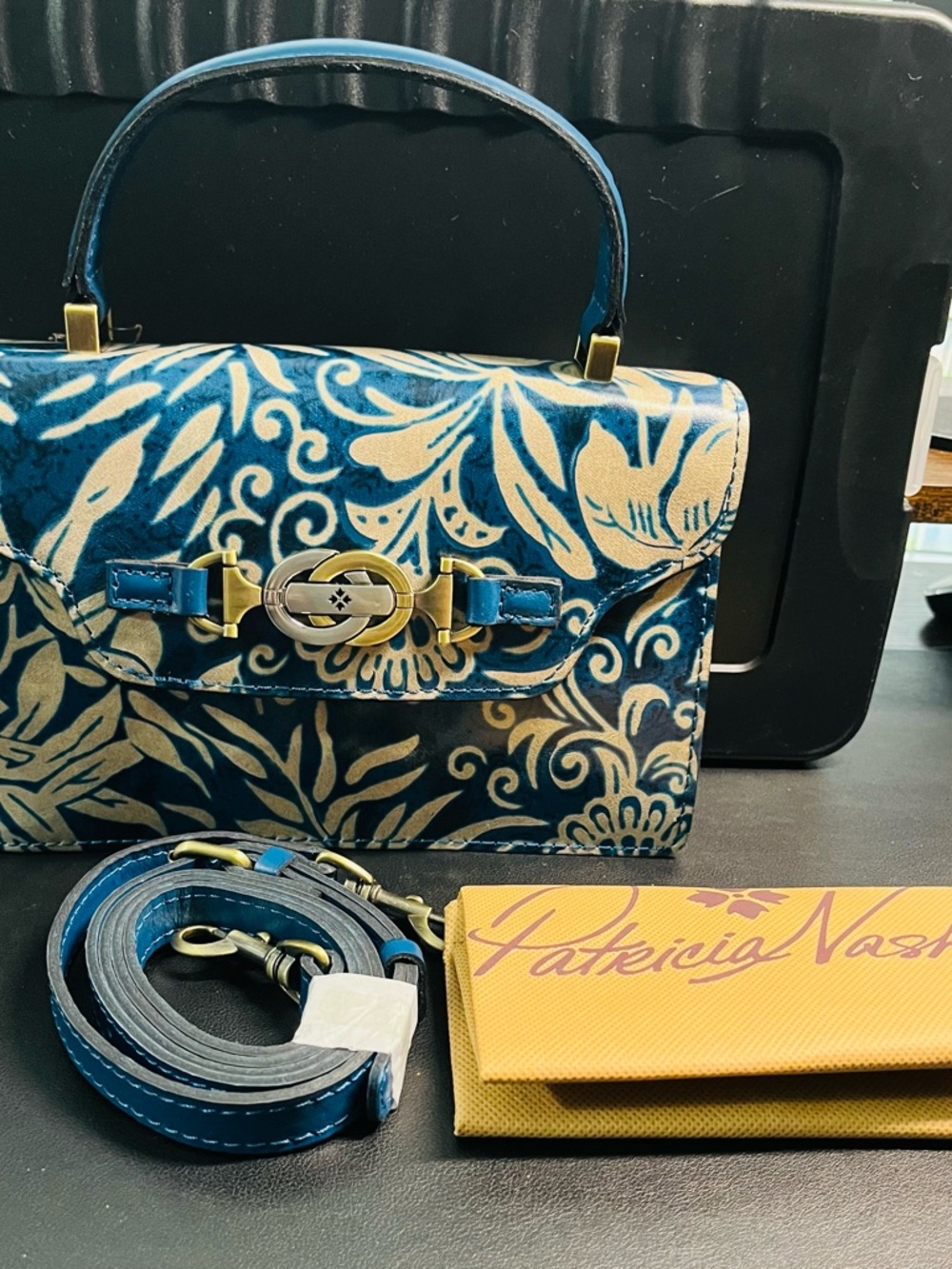 Patricia Nash Greek Floral Print Leather Porcili Satchel/Crossbody NWT. - Picture 7 of 15